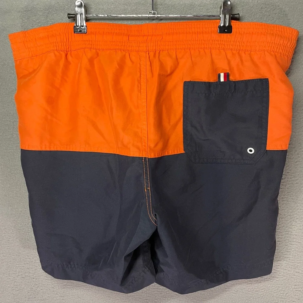 Tommy Hilfiger Swim Trunks Mens L Orange Navy Colorblock‎ Shorts